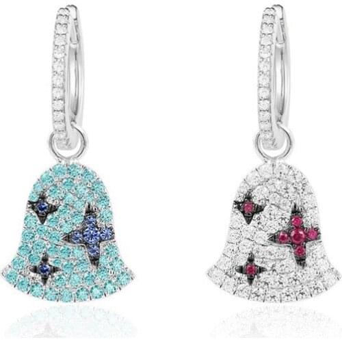 Luxury Brand 925 Sterling Silver Jewelry Mono White Red Blue Bell Earring Micro Cubic Zirconia Women Juny New Collection
