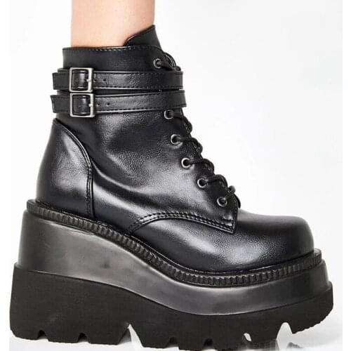 Winter Fashion High Platform Boots Leather High Wedges Ankle Boots Women 2020 New Female Punk Style High Heels Shoes for Woman