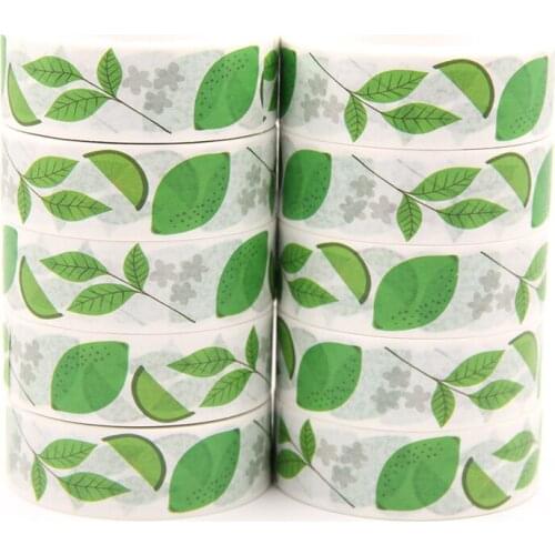 10PCS/lot 15MM*10M Green Leaves White Stars Washi Stickers Masking Tapes Decorative DIY Stationery office supplies
