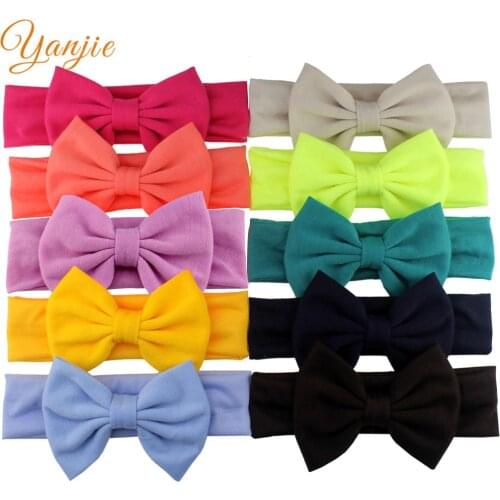 10pcs/lot 2021 Big Hair Bows Cotton Headband For Girls 5'' Solid Bow Elastic Hair Band Kids Birthday Party Gift Hair Accessories