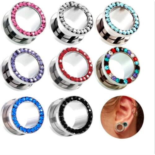2PCS Stainless Steel Multicolor Crystal Ear Plugs Tunnels Flesh Expansions Piercing Earring Gauges Ears Expanders Body Jewelry