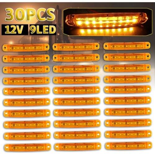 30Pc Durable Amber 9-LED Truck Trailer Lorry Sealed Side Marker Clearance Light