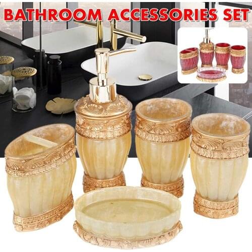 5 pcs set Toothbrush Holder Toothpaste Dispenser Case Soap Box Soap Dish Toilet Shower Storage Kit Resin Bathroom Accessories