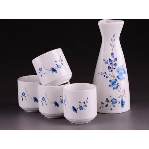 5Pcs/Set Ceramic Japanese Style Sake Wine Cup Vintage Wine Bottle Flagon Liquor Spirits Drinkware Water Tea Mug Bar Tools Gifts