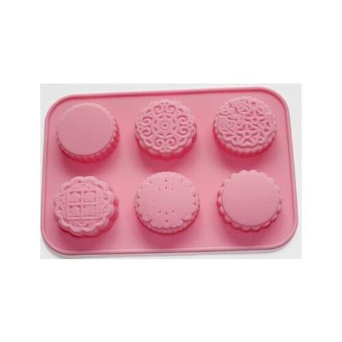 6-cavity Round Mooncake Chocolate Muffin Cupcake Soap Silicone Mold Pan Tray