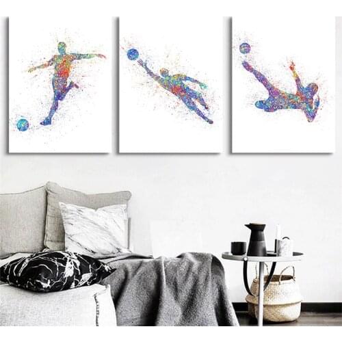 Watercolor Abstract Sports Soccer Modern Canvas Painting Wall Art Prints and Posters Pictures Cafe Room Decoration