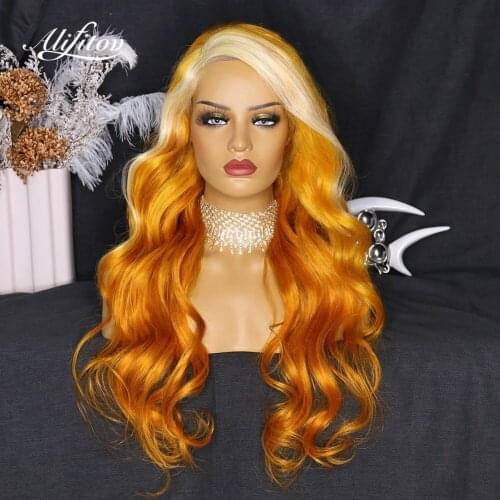 ALIFITOV Ombre Golden Orange Lace Front Human Hair Wigs Body Wave Lace Front Wig Pre-Plucked Remy Hair Lace Wigs for Women