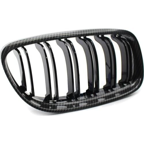 A Pair Car Front Bumper Grill For BMW E90 E91 3 Series 2009-2012 Dual Slat Carbon Fiber Look Front Kidney Grille Car Styling