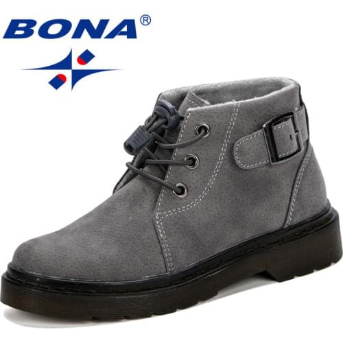 BONA New Girls Martin Boots 2019 Boys Shoes Spring Autumn Flock Children Boots Fashion Comfortable Kids Boots Warm Winter Boots
