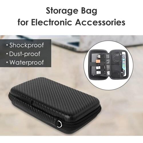 Black Shockproof Carrying Case for Small Electronics Waterproof Hard EVA Carrying Case Power Hard Drive Case USB Cable Organizer