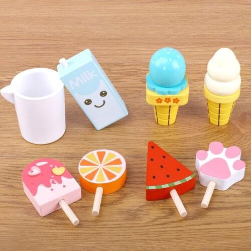 Wooden Simulation Ice Cream Toy Childrens Miniature Pretend Play House Kitchen Toy Model Exercise Learning Cognitive Baby Gift