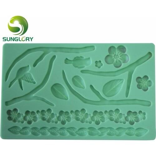 DIY Flower 3D Silicone Cake Mold Tree With Leaf Bird Shaped Moldes De Silicona Fondant Baking Mold Cake Decorating Tools