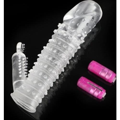 Resuable Dual Vibrating Condoms for Men Penis Enlargement Penis Sleeve Condom Clitoris Stimulator Dildo Vibrators Adult Sex Toys