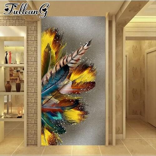 FULLCANG Abstract color feather large diamond painting 5d diy full square round drill mosaic embroidery sale home decor FC3303