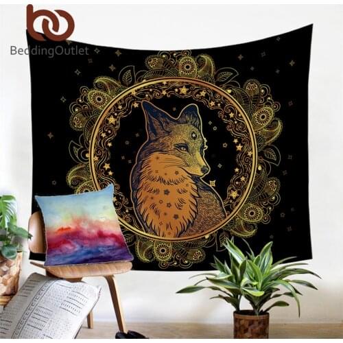 BeddingOutlet Golden Fox Tapestry Wall Hanging Animal Stars Decorative Wall Art Paisley Bedspreads Leaf Leaves Flower Sheet