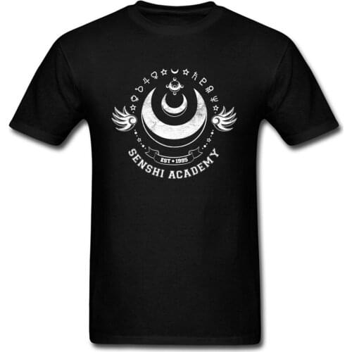 1995 Senshi Academy Vintage Moon Star Wings T-shirt Black White Men Short Sleeve Warrior Group Custom Tops Tees