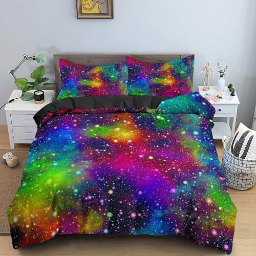 Galaxy Duvet Cover Queen Colorful Starry Bedding Set Outer Space Comforter Cover Sky Light Printed Bedspread for Kids