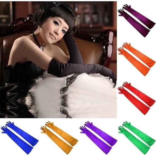 Colorful Long Gloves For Womens Evening Party Formal Gloves Satin Long Finger Mittens For Stage Performance Red White Black