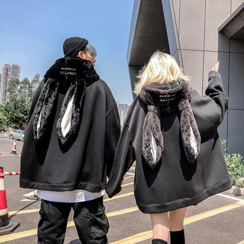 Harajuku jacket couple hoodies cute rabbit ears Korean fashion autumn winter niche design Hooded sweatshirts trend loose jacket