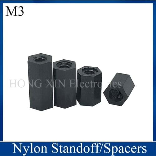 M3*5/6/8/9/10/11/12/15/16/18/20/22/24/25/28/30/32/35/38/40/45/50 Black 1pcs Nylon Hex Female-Female Standoff Spacer Threaded Hex