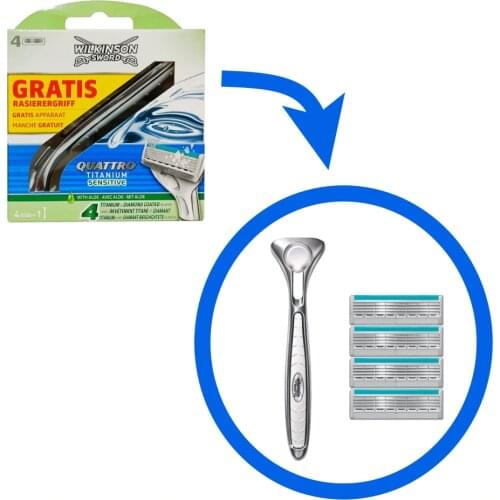 Wilkinson Sword Quattro Titanium Sensitive 1 Handle 4 Refill Blades