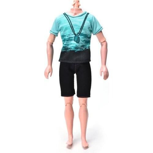 Pizies 2Pcs/Set Fashion Clothes Summer Handmade Casual Chothes For Doll Black Short Pants Green T-Shirt Suit For Doll