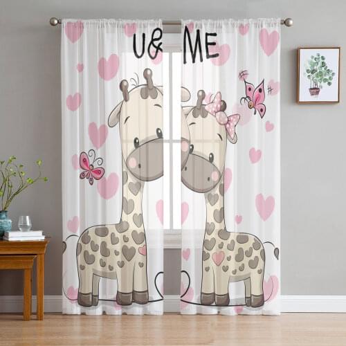 Cartoon Giraffes Love Butterfly Sheer Curtains for Living Room Bedroom Kitchen Tulle for Windows Voile Yarn Curtains for Bedroom