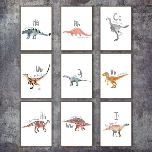 Cartoon Dinosaur The Alphabet Nordic Posters And Prints Wall Art Canvas Painting Animals Wall Pictures For Kids Room Home Decor