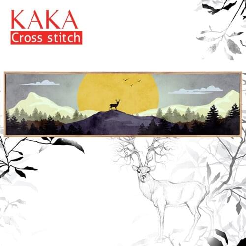 KAKA Cross stitch kits Embroidery needlework sets with printed pattern,11CT canvas,Home Decor for garden House,5D Elks Forest