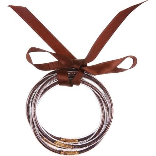 NEW 5 PCS/Set Bowknot Gold Silver Color Glitter Bangles Set All Weather Stack Silicone Plastic Glitter Jelly Bracelet