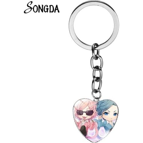 New Arrival Anime Yarichin Club Heart Keychain Cosplay Cartoon Printed Glass Cabochon Key Chain Ring Otaku Fashion Jewelry Gifts
