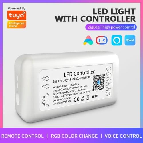 New 15A Tuya Zigbee 3.0 RGB+CCT LED Light Strip Controller Smart Home WS2813 WS2815 SK6812 DC12-24V Support Amazon Google Home