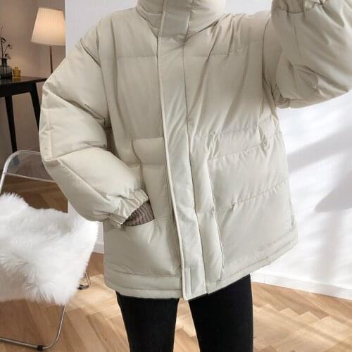 New style short padded thicken women fashion coloring cotton hatless coat white oversize loose girl jacket lady korean warm