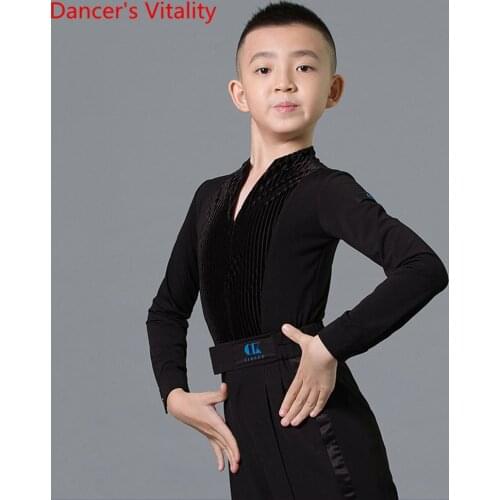 Latin Dance Boy Practice Clothes Autumn And Winter Stand Collar Body Suit Child Dancing Competition Training Clothing