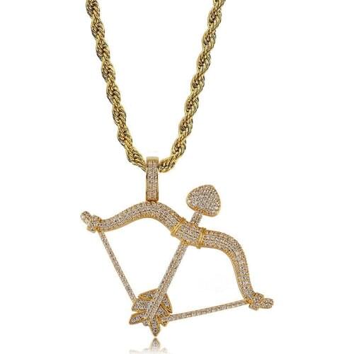 OMYFUN Factory Price Hip Hip Men Pendant Necklace Bow & Arrow Luxury Bling Jewelry CZ Paved Pendants & Necklaces Accessory