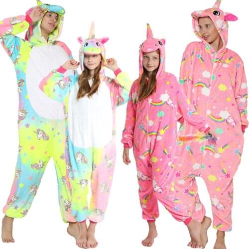 Kigurumi Stitch Unicorn Pajamas Winter Women Onesie Mens Sleepwear Children Kids Cosplay Costume Flannel Plush Pyjamas Nightwear