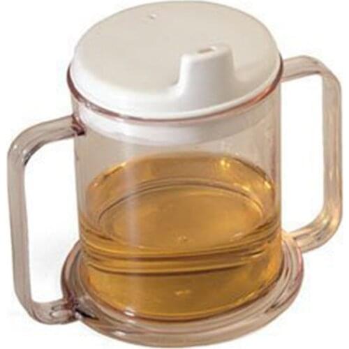 2 Handle Plastic Clear Mug Lightweight Drinking Cup with Easy Grip Handles Anti-Spill Sippy Cup for Adults Kids