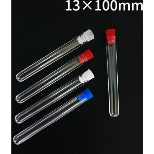 50pcs/lot 13x100mm Plastic Test Tubes With Colorful Caps Labware Polystyrene Test Tube School Lab Supplies