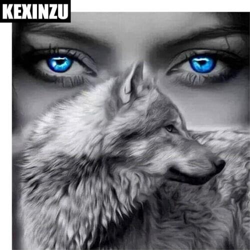 Full,Diamond Embroidery-Woman and wolf-5D,DIY,Diamond Painting,Mosaic,Flower,Needlework,Rhinestone,Cross Stitch,Decoration