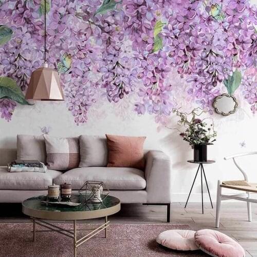 Custom Photo Wallpaper Nordic Hand-painted 3D Fantasy Wisteria Flower Pastoral Indoor Background Wall Paper Papel De Parede 3 D