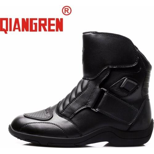 QIANGREN Military Factory-direct Mens Spring Autumn Black Genuine Leather Rubber Motorcycle Boots Outdoors Safety Shoes Botas