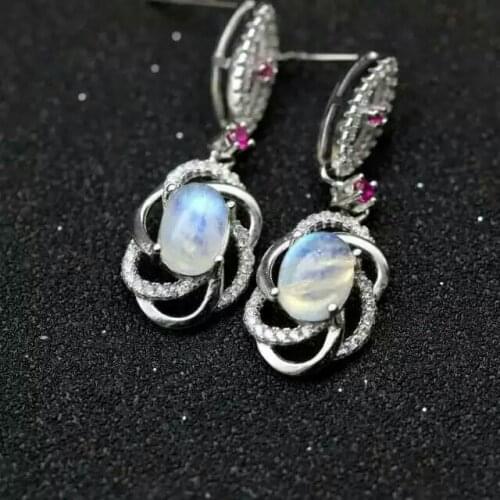 Natural moonstone drop earrings 925 silver natural blue gemstone earrings women personality fashion party drop Earrings jewelry