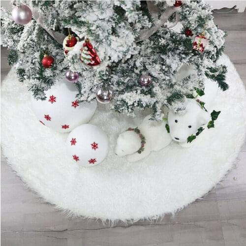120cm White Plush Christmas Tree Skirts Cloth Base Floor Mat Cover New Year XMAS Party Decoration Ornaments Slipcover Decor