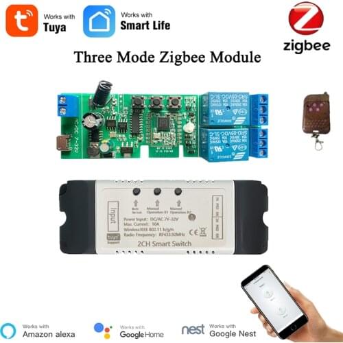 Tuya 5~32V Zigbee Switch Module 2 Channel With RF433 Zigbee Inching / Self-Lock / Interlock Switch APP Control Alexa Compatible
