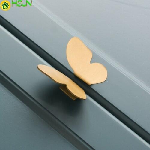 Solid Brass Knobs Furniture Cabinet Handle Pull Gold Butterfly Dresser Drawer Knobs Pulls Harware Cupboard Pull Hanldles