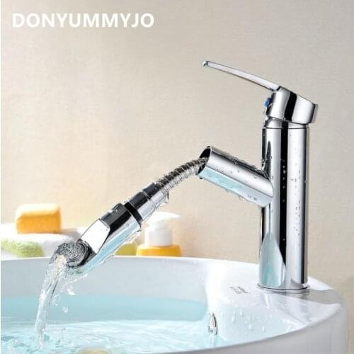 Solid Brass Finished Basin Faucet Pull Out Basin Mixers Mixer Tap Cold and Hot Water Come Out Deck Mounted