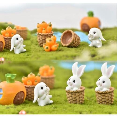 7pcs Animals Cute Rabbit Garden Succulents Accessories Eating Carrots Cute Rabbit Micro Landscape Easter Resin Ornaments