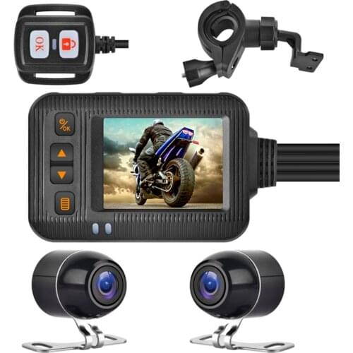 Motorcycle Dash Cam DVR 1080P Front & Rear Wide Angle Lens with 2" Display Waterproof Loop Recording G-Sensor Parking Monitoring