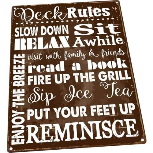 Retro Vintage Metal Tin Sign Deck Rules Porch,Patio Or Deck Home Bar Kitchen Restaurant Wall Decor Signs 12X8Inch