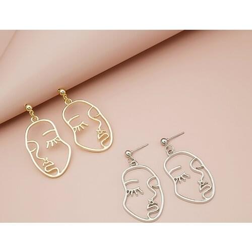 Human Face Dangle Drop Earrings for Women Korean Golden Silver Color Metal Earrings Wedding Party Fashion Jewelry Wholesale Gift